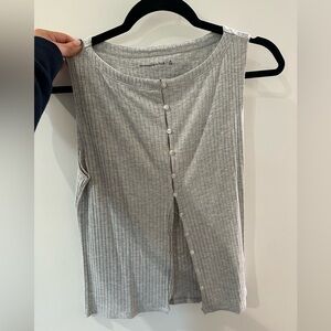 Gray Ribbed Button-Down Tank
